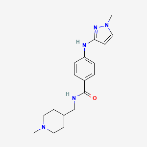 molecular formula C18H25N5O B7258183 N-[(1-methylpiperidin-4-yl)methyl]-4-[(1-methylpyrazol-3-yl)amino]benzamide 