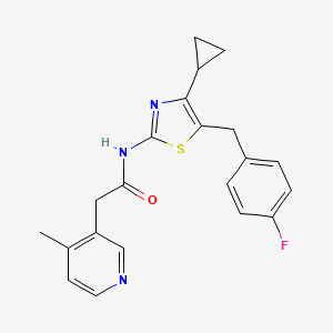 molecular formula C21H20FN3OS B7258280 N-[4-cyclopropyl-5-[(4-fluorophenyl)methyl]-1,3-thiazol-2-yl]-2-(4-methylpyridin-3-yl)acetamide 