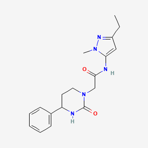 molecular formula C18H23N5O2 B7258624 N-(5-ethyl-2-methylpyrazol-3-yl)-2-(2-oxo-4-phenyl-1,3-diazinan-1-yl)acetamide 