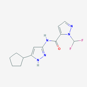 molecular formula C13H15F2N5O B7258657 N-(5-cyclopentyl-1H-pyrazol-3-yl)-2-(difluoromethyl)pyrazole-3-carboxamide 