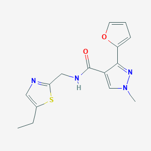 molecular formula C15H16N4O2S B7258818 N-[(5-ethyl-1,3-thiazol-2-yl)methyl]-3-(furan-2-yl)-1-methylpyrazole-4-carboxamide 