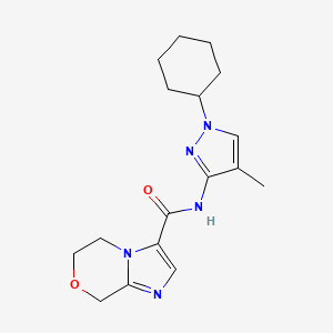 molecular formula C17H23N5O2 B7259034 N-(1-cyclohexyl-4-methylpyrazol-3-yl)-6,8-dihydro-5H-imidazo[2,1-c][1,4]oxazine-3-carboxamide 