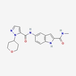 molecular formula C19H21N5O3 B7259214 N-methyl-5-[[2-(oxan-4-yl)pyrazole-3-carbonyl]amino]-1H-indole-2-carboxamide 