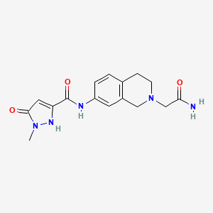 molecular formula C16H19N5O3 B7259220 N-[2-(2-amino-2-oxoethyl)-3,4-dihydro-1H-isoquinolin-7-yl]-2-methyl-3-oxo-1H-pyrazole-5-carboxamide 