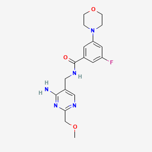 molecular formula C18H22FN5O3 B7259380 N-[[4-amino-2-(methoxymethyl)pyrimidin-5-yl]methyl]-3-fluoro-5-morpholin-4-ylbenzamide 