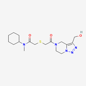 molecular formula C17H27N5O3S B7259381 N-cyclohexyl-2-[2-[3-(hydroxymethyl)-6,7-dihydro-4H-triazolo[1,5-a]pyrazin-5-yl]-2-oxoethyl]sulfanyl-N-methylacetamide 