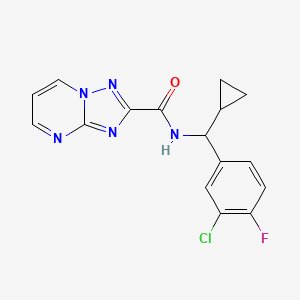 molecular formula C16H13ClFN5O B7259512 N-[(3-chloro-4-fluorophenyl)-cyclopropylmethyl]-[1,2,4]triazolo[1,5-a]pyrimidine-2-carboxamide 