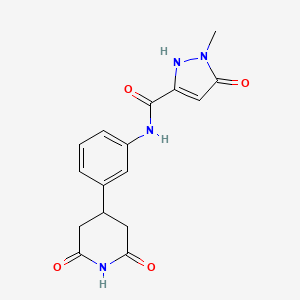 molecular formula C16H16N4O4 B7259520 N-[3-(2,6-dioxopiperidin-4-yl)phenyl]-2-methyl-3-oxo-1H-pyrazole-5-carboxamide 