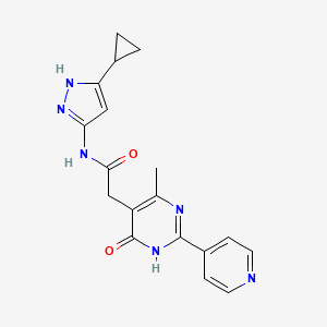 molecular formula C18H18N6O2 B7259567 N-(5-cyclopropyl-1H-pyrazol-3-yl)-2-(4-methyl-6-oxo-2-pyridin-4-yl-1H-pyrimidin-5-yl)acetamide 