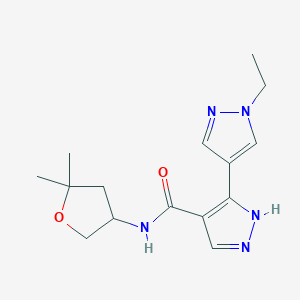 molecular formula C15H21N5O2 B7259639 N-(5,5-dimethyloxolan-3-yl)-5-(1-ethylpyrazol-4-yl)-1H-pyrazole-4-carboxamide 
