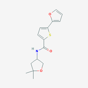 molecular formula C15H17NO3S B7259665 N-(5,5-dimethyloxolan-3-yl)-5-(furan-2-yl)thiophene-2-carboxamide 