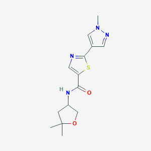 molecular formula C14H18N4O2S B7259675 N-(5,5-dimethyloxolan-3-yl)-2-(1-methylpyrazol-4-yl)-1,3-thiazole-5-carboxamide 