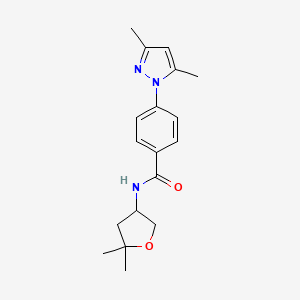molecular formula C18H23N3O2 B7259715 N-(5,5-dimethyloxolan-3-yl)-4-(3,5-dimethylpyrazol-1-yl)benzamide 