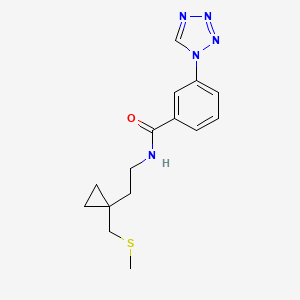 molecular formula C15H19N5OS B7259797 N-[2-[1-(methylsulfanylmethyl)cyclopropyl]ethyl]-3-(tetrazol-1-yl)benzamide 