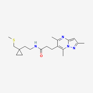 molecular formula C19H28N4OS B7259820 N-[2-[1-(methylsulfanylmethyl)cyclopropyl]ethyl]-3-(2,5,7-trimethylpyrazolo[1,5-a]pyrimidin-6-yl)propanamide 