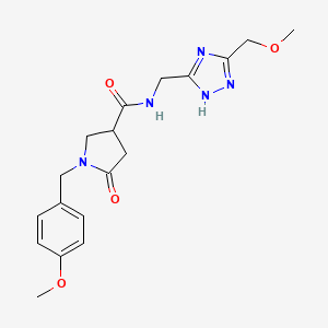 molecular formula C18H23N5O4 B7259838 N-[[3-(methoxymethyl)-1H-1,2,4-triazol-5-yl]methyl]-1-[(4-methoxyphenyl)methyl]-5-oxopyrrolidine-3-carboxamide 