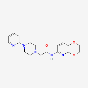molecular formula C18H21N5O3 B7259848 N-(2,3-dihydro-[1,4]dioxino[2,3-b]pyridin-6-yl)-2-(4-pyridin-2-ylpiperazin-1-yl)acetamide 
