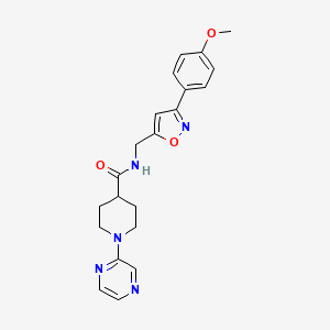 molecular formula C21H23N5O3 B7259899 N-[[3-(4-methoxyphenyl)-1,2-oxazol-5-yl]methyl]-1-pyrazin-2-ylpiperidine-4-carboxamide 