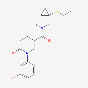 molecular formula C18H23FN2O2S B7259978 N-[(1-ethylsulfanylcyclopropyl)methyl]-1-(3-fluorophenyl)-6-oxopiperidine-3-carboxamide 