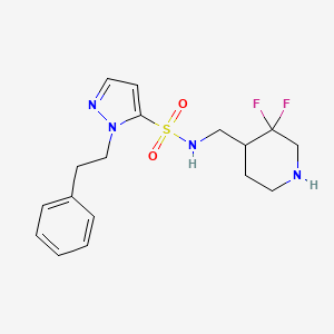 molecular formula C17H22F2N4O2S B7260830 N-[(3,3-difluoropiperidin-4-yl)methyl]-2-(2-phenylethyl)pyrazole-3-sulfonamide 