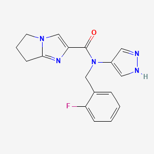 molecular formula C17H16FN5O B7260888 N-[(2-fluorophenyl)methyl]-N-(1H-pyrazol-4-yl)-6,7-dihydro-5H-pyrrolo[1,2-a]imidazole-2-carboxamide 