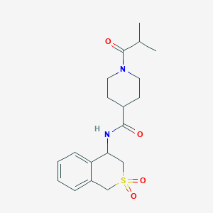 molecular formula C19H26N2O4S B7261020 N-(2,2-dioxo-3,4-dihydro-1H-isothiochromen-4-yl)-1-(2-methylpropanoyl)piperidine-4-carboxamide 