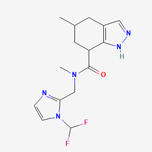 molecular formula C15H19F2N5O B7261082 N-[[1-(difluoromethyl)imidazol-2-yl]methyl]-N,5-dimethyl-4,5,6,7-tetrahydro-1H-indazole-7-carboxamide 