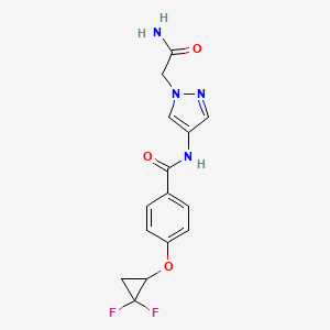 molecular formula C15H14F2N4O3 B7261611 N-[1-(2-amino-2-oxoethyl)pyrazol-4-yl]-4-(2,2-difluorocyclopropyl)oxybenzamide 
