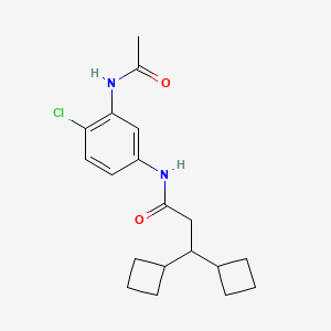 molecular formula C19H25ClN2O2 B7261775 N-(3-acetamido-4-chlorophenyl)-3,3-di(cyclobutyl)propanamide 