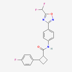 molecular formula C20H16F3N3O2 B7261866 N-[4-[5-(difluoromethyl)-1,2,4-oxadiazol-3-yl]phenyl]-2-(4-fluorophenyl)cyclobutane-1-carboxamide 