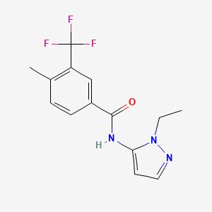 molecular formula C14H14F3N3O B7261872 N-(2-ethylpyrazol-3-yl)-4-methyl-3-(trifluoromethyl)benzamide 