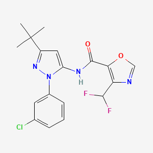 molecular formula C18H17ClF2N4O2 B7261898 N-[5-tert-butyl-2-(3-chlorophenyl)pyrazol-3-yl]-4-(difluoromethyl)-1,3-oxazole-5-carboxamide 