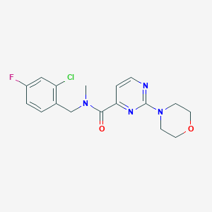 molecular formula C17H18ClFN4O2 B7261943 N-[(2-chloro-4-fluorophenyl)methyl]-N-methyl-2-morpholin-4-ylpyrimidine-4-carboxamide 
