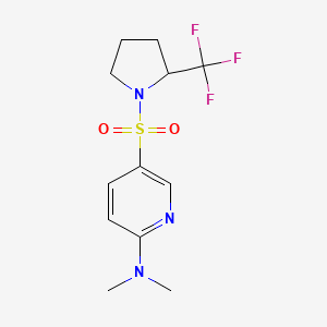 molecular formula C12H16F3N3O2S B7261976 N,N-dimethyl-5-[2-(trifluoromethyl)pyrrolidin-1-yl]sulfonylpyridin-2-amine 
