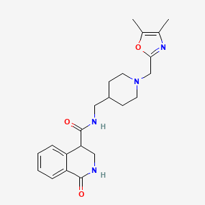 molecular formula C22H28N4O3 B7261994 N-[[1-[(4,5-dimethyl-1,3-oxazol-2-yl)methyl]piperidin-4-yl]methyl]-1-oxo-3,4-dihydro-2H-isoquinoline-4-carboxamide 