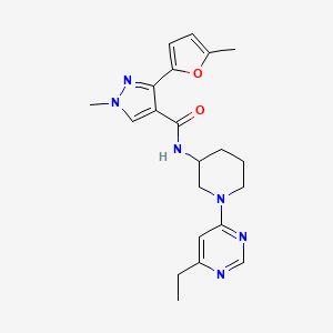 molecular formula C21H26N6O2 B7262011 N-[1-(6-ethylpyrimidin-4-yl)piperidin-3-yl]-1-methyl-3-(5-methylfuran-2-yl)pyrazole-4-carboxamide 
