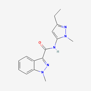 molecular formula C15H17N5O B7262068 N-(5-ethyl-2-methylpyrazol-3-yl)-1-methylindazole-3-carboxamide 