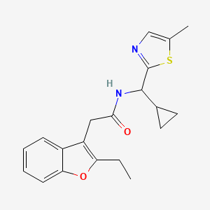 molecular formula C20H22N2O2S B7262105 N-[cyclopropyl-(5-methyl-1,3-thiazol-2-yl)methyl]-2-(2-ethyl-1-benzofuran-3-yl)acetamide 