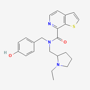 molecular formula C22H25N3O2S B7262300 N-[(1-ethylpyrrolidin-2-yl)methyl]-N-[(4-hydroxyphenyl)methyl]thieno[2,3-c]pyridine-7-carboxamide 