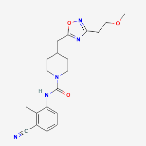 molecular formula C20H25N5O3 B7262444 N-(3-cyano-2-methylphenyl)-4-[[3-(2-methoxyethyl)-1,2,4-oxadiazol-5-yl]methyl]piperidine-1-carboxamide 