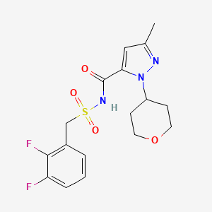 molecular formula C17H19F2N3O4S B7262474 N-[(2,3-difluorophenyl)methylsulfonyl]-5-methyl-2-(oxan-4-yl)pyrazole-3-carboxamide 