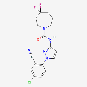 molecular formula C17H16ClF2N5O B7262541 N-[1-(4-chloro-2-cyanophenyl)pyrazol-3-yl]-4,4-difluoroazepane-1-carboxamide 