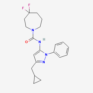 molecular formula C20H24F2N4O B7262582 N-[5-(cyclopropylmethyl)-2-phenylpyrazol-3-yl]-4,4-difluoroazepane-1-carboxamide 