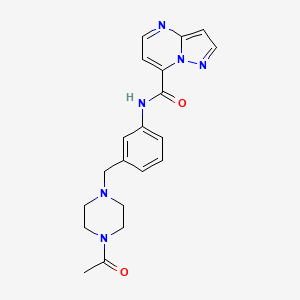 molecular formula C20H22N6O2 B7262796 N-[3-[(4-acetylpiperazin-1-yl)methyl]phenyl]pyrazolo[1,5-a]pyrimidine-7-carboxamide 