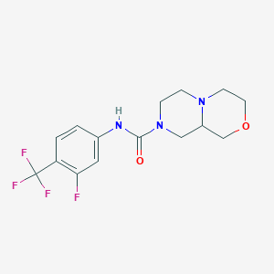 molecular formula C15H17F4N3O2 B7262846 N-[3-fluoro-4-(trifluoromethyl)phenyl]-3,4,6,7,9,9a-hexahydro-1H-pyrazino[2,1-c][1,4]oxazine-8-carboxamide 