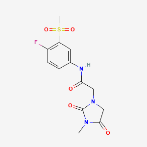 molecular formula C13H14FN3O5S B7263036 N-(4-fluoro-3-methylsulfonylphenyl)-2-(3-methyl-2,4-dioxoimidazolidin-1-yl)acetamide 