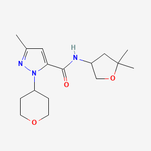 molecular formula C16H25N3O3 B7263188 N-(5,5-dimethyloxolan-3-yl)-5-methyl-2-(oxan-4-yl)pyrazole-3-carboxamide 