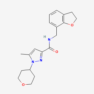 molecular formula C19H23N3O3 B7263210 N-(2,3-dihydro-1-benzofuran-7-ylmethyl)-5-methyl-1-(oxan-4-yl)pyrazole-3-carboxamide 
