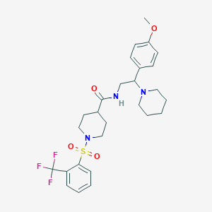 molecular formula C27H34F3N3O4S B7263316 N-[2-(4-methoxyphenyl)-2-piperidin-1-ylethyl]-1-[2-(trifluoromethyl)phenyl]sulfonylpiperidine-4-carboxamide 