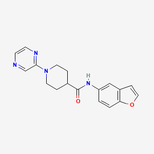 molecular formula C18H18N4O2 B7263603 N-(1-benzofuran-5-yl)-1-pyrazin-2-ylpiperidine-4-carboxamide 